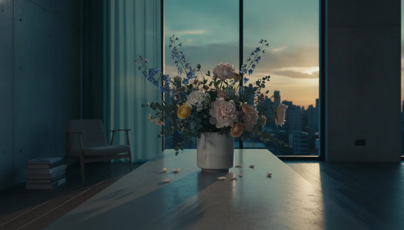 A vase of fresh flowers on a clean table in a bright rental