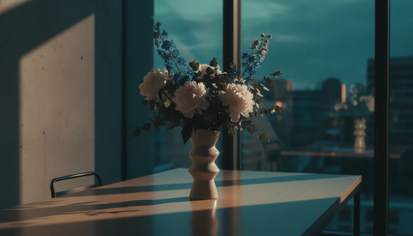 A vase of fresh flowers on a clean table in a bright rental
