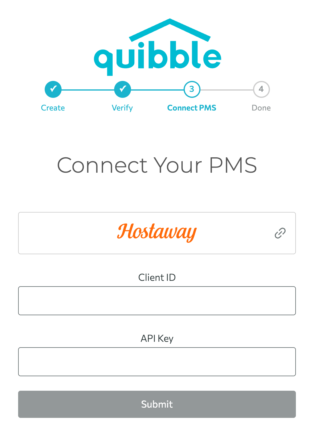 Entering Hostaway credentials in Quibble