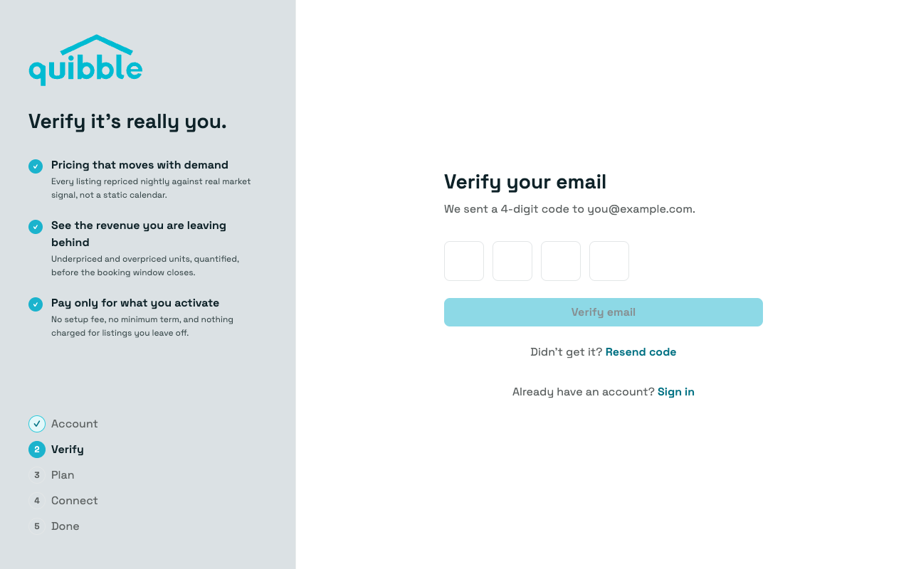 Quibble email verification screen