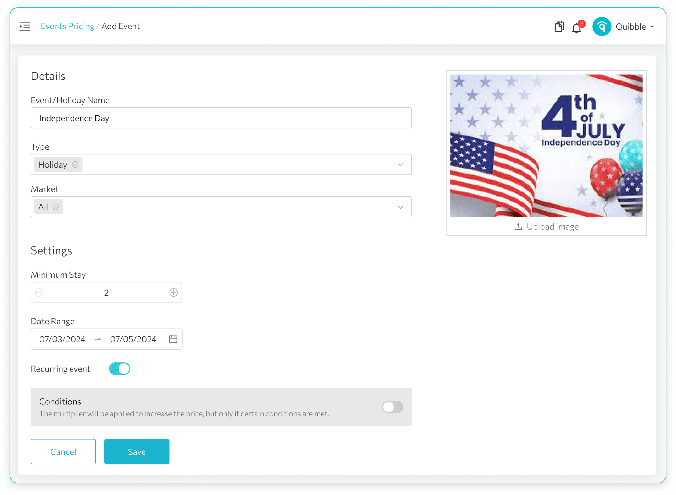 Events & Holidays Pricing — step 4